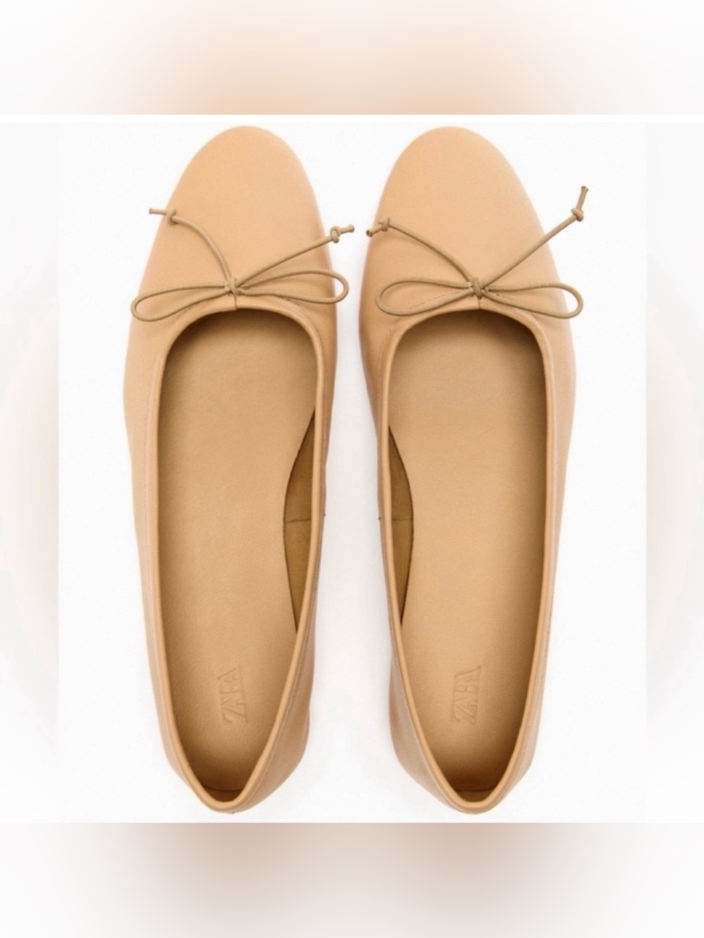 Zara Beige Light Tan Leather Ballet Flats Size 39 / 8.5